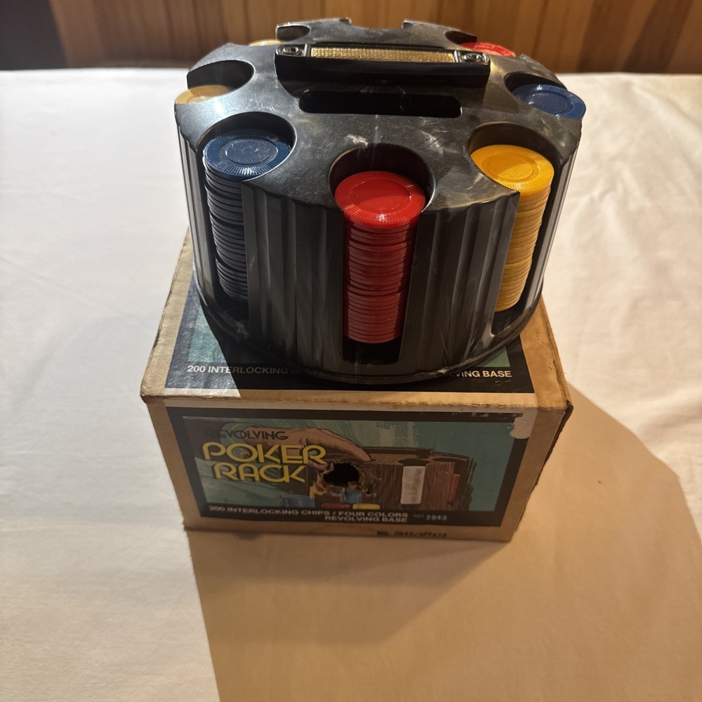 Vintage Pleasantime Pacific Game Revolving Poker Chip Rack Set 200 Chips